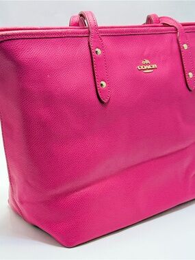 Coach Hot Pink Leather Tote with Gold Logo